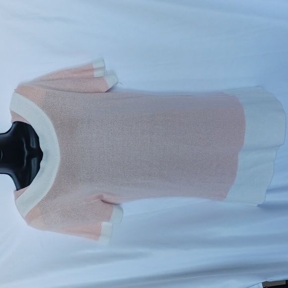 Ami Vintage Sweater, 1980s,  coral & white, shoulder pads, knee length - Picture 1 of 7